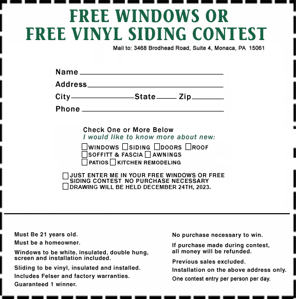 Monroeville PA replacement windows contest entry printable form